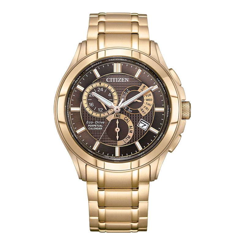 Citizen Eco Drive BL8163-50X Men Peptual Calendar Brown Dial Gold Stainless  Steel Strap