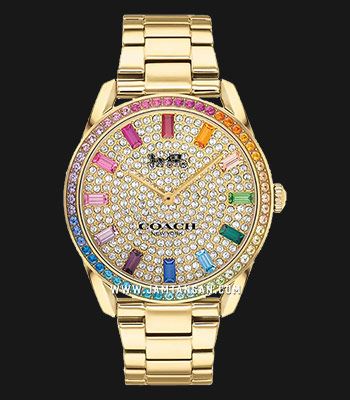 Coach Preston 14503657 Crystal Dial Gold Stainless Steel Strap 