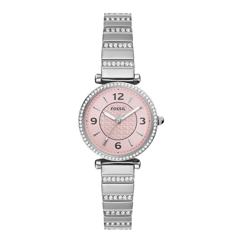 Fossil Carlie ES5189 Ladies Pink Dial Stainless Steel Strap