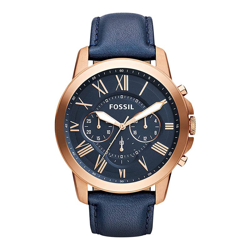 Fossil Grant FS4835 Chronograph Blue Dial Navy Leather Strap