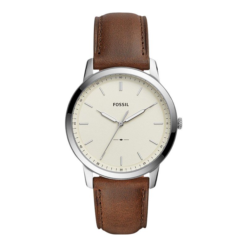 Fossil Minimalist FS5439 Men Beige Dial Brown Leather Strap