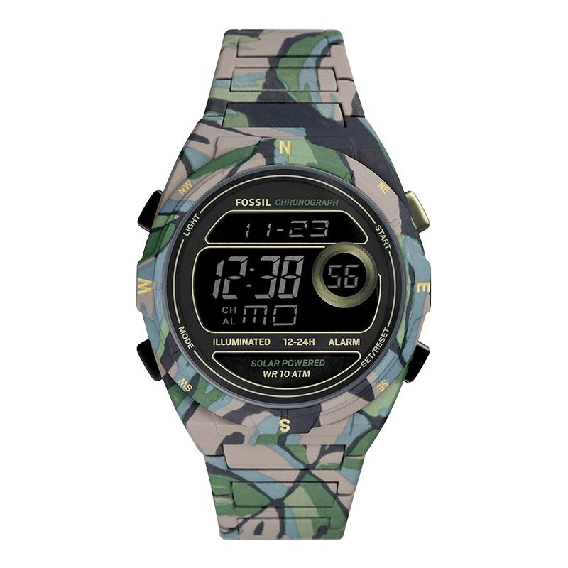 Fossil Everett FS5894 Camo Solar-Powered Digital Dial Camouflage Stainless  Steel Strap