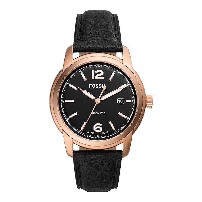 Fossil Heritage ME3222 Automatic Black Dial Black Leather Strap