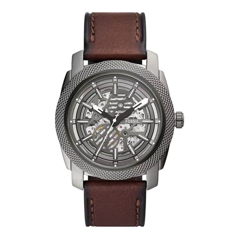 Fossil Machine ME3254 Men Automatic Skeleton Grey Dial Brown