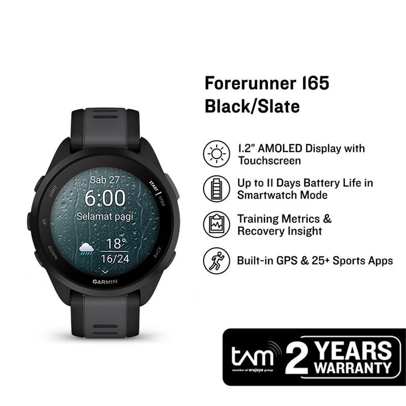 Garmin Forerunner 165 010-02863-AA Smartwatch Digital Dial Black Slate Grey  Silicone Strap