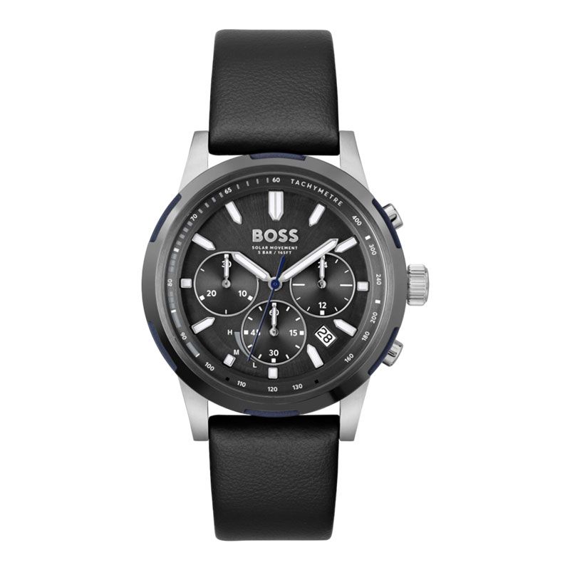 Hugo Boss Solgrade 1514031 Men Solar Chronograph Black Dial Black