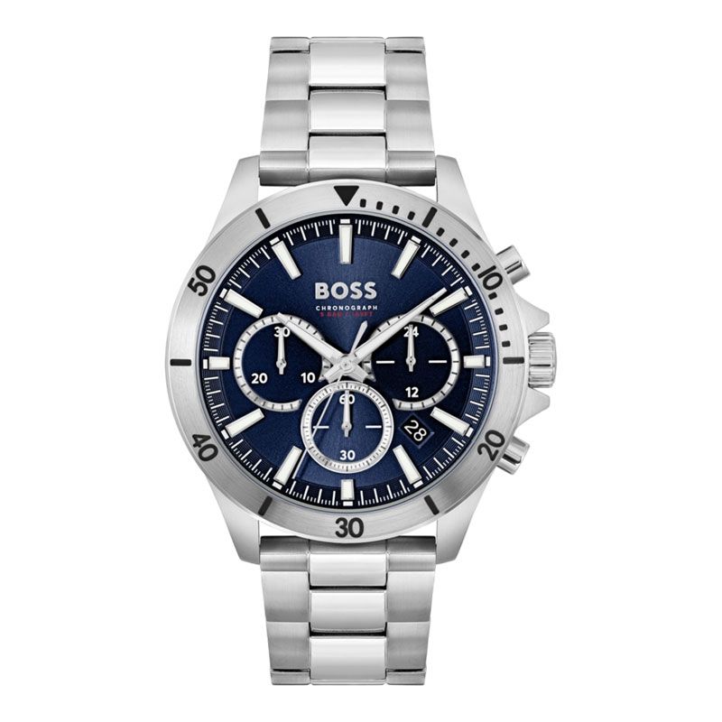 Hugo Boss Troper 1514069 Men Chronograph Blue Dial Stainless Steel