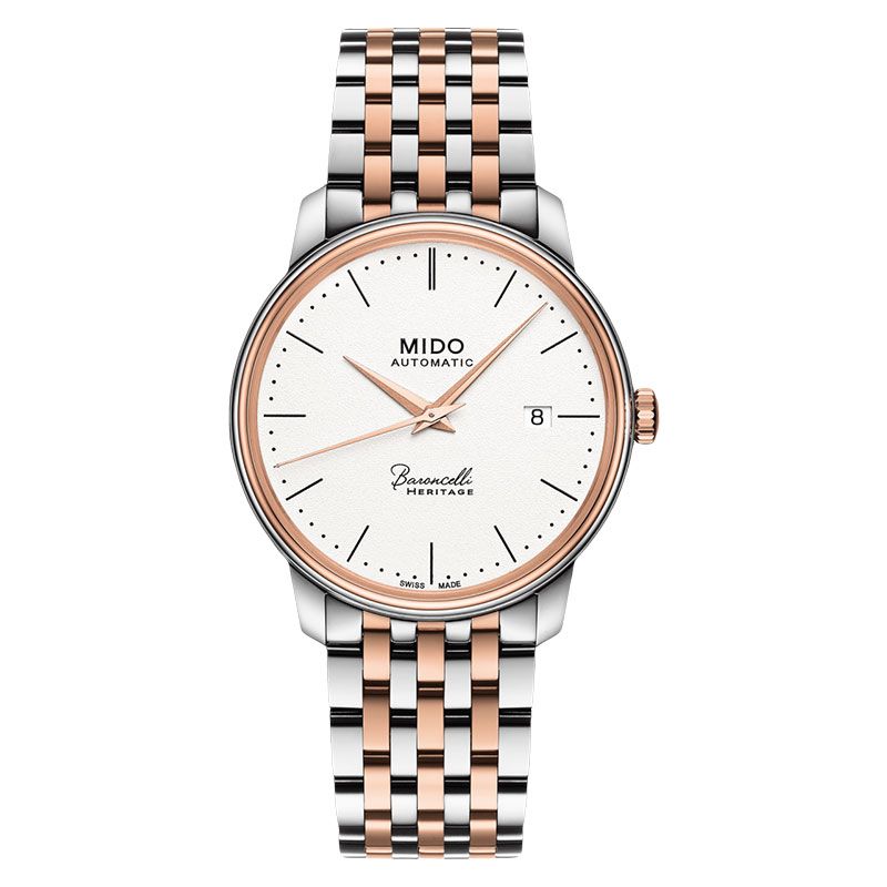Mido Baroncelli III Heritage Automatic White Dial Dual  Tone Stainless Steel Strap