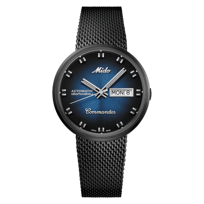 Mido Commander Shade Men Blue Smoke Dial Black Mesh