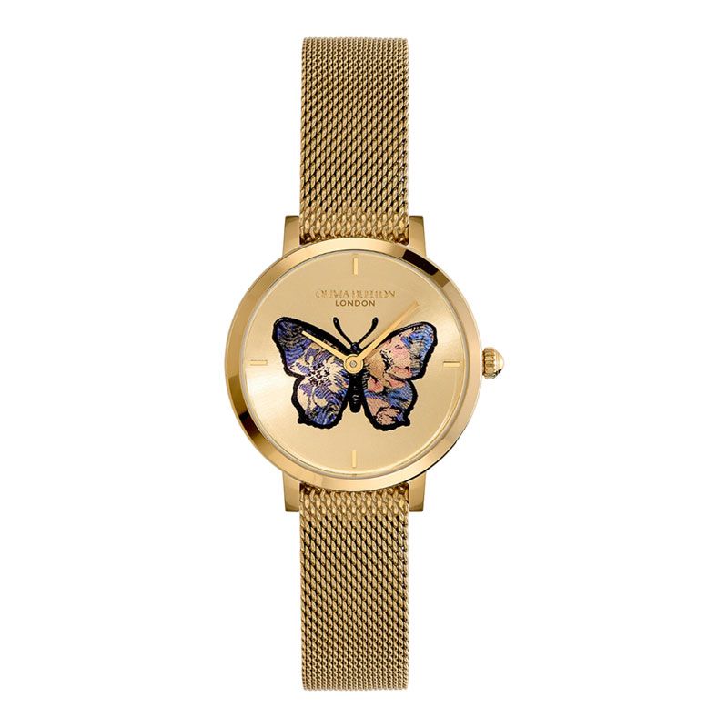 Olivia Burton Signature 24000128 Butterfly Ultra Slim Gold Dial Gold Mesh  Strap