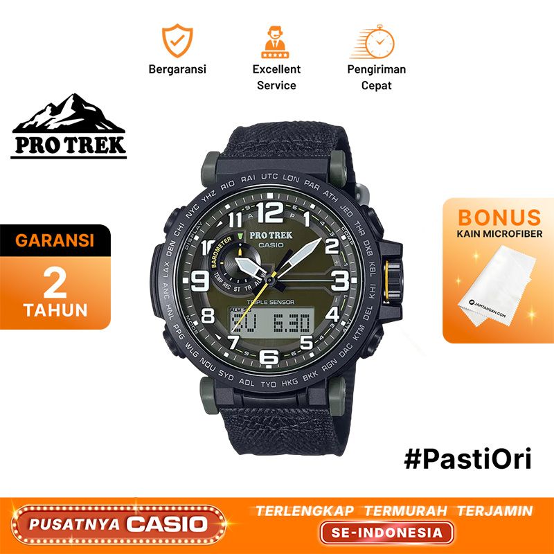 Casio Pro Trek PRG-601YB-3DR Solar Powered Army Green Digital Analog Dial  Black Cloth Band