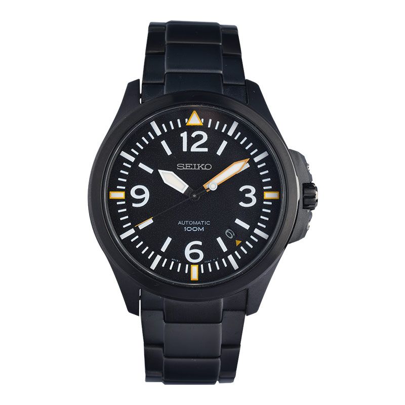 Seiko Automatic SRP029 SRP029K1 Men Black Dial Black Stainless 