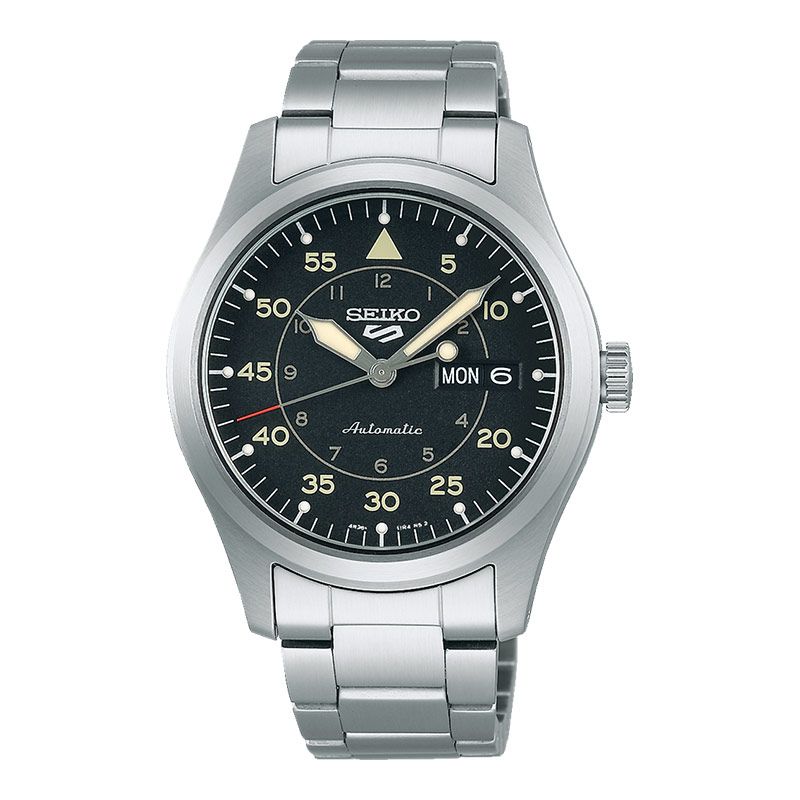 Seiko Sports Flieger SRPH27K1 Field Suits Style Black Dial Stainless  Steel Strap