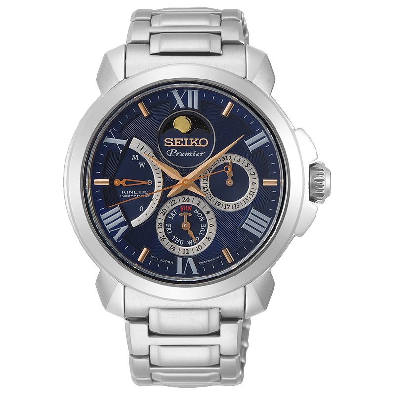 Seiko Premier SRX017 SRX017P1 Kinetic Direct Drive Moonphase Blue