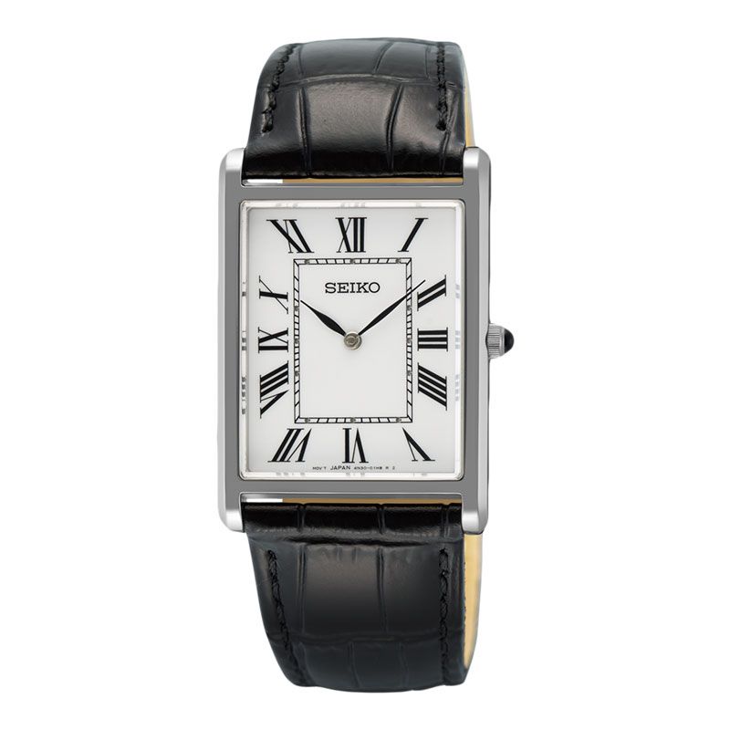 Seiko Classic SWR103 SWR103P1 Tank Men White Dial Black Leather
