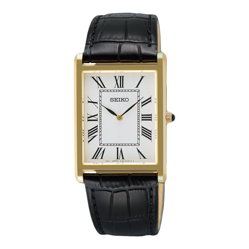 Seiko Classic SWR104 SWR104P1 Tank Men White Dial Black Leather