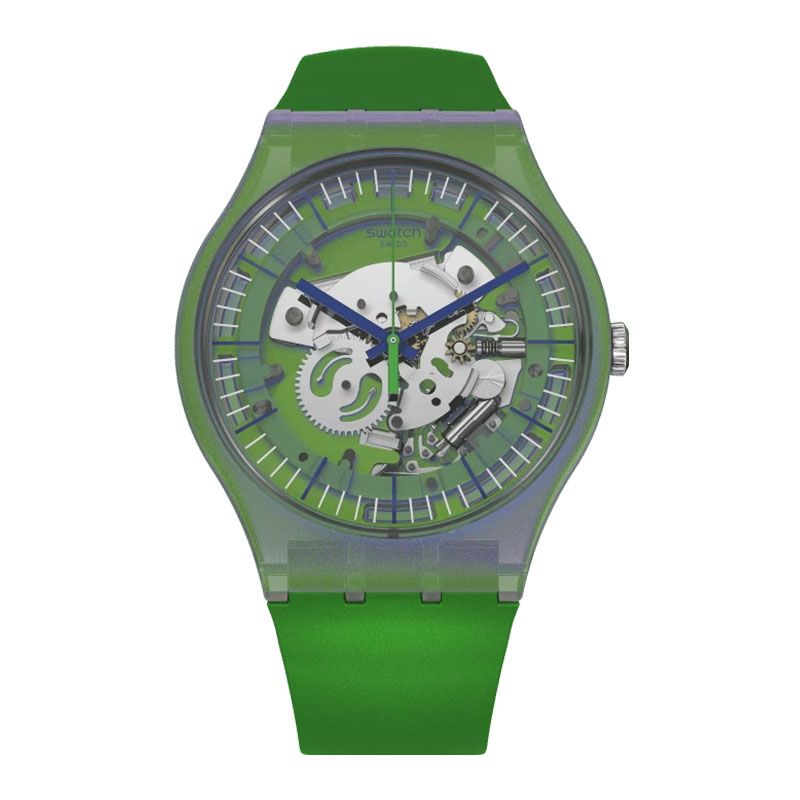 Swatch Monthly Drops SUOM117 Simmer Green Skeleton Semi-Transparent Dial  Green Silicone Strap - Main Image