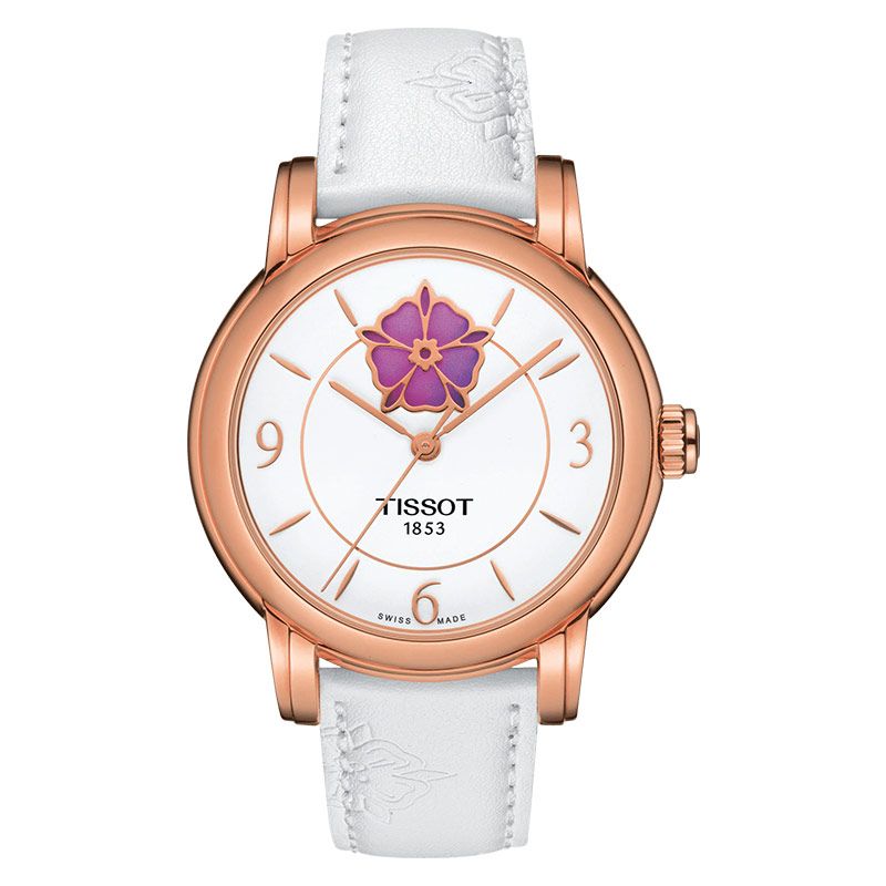 Tissot Lady Heart Flower Powermatic 80 35mm T-Lady White  Dial White Leather Strap