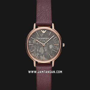 Emporio Armani AR11172 Grey Marble Dial Maroon Leather Strap