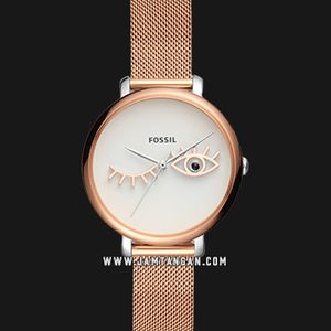 Fossil ES4414 Jacqueline Wink Eye Ladies White Dial Rose Gold Mesh