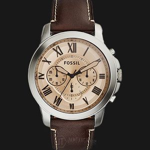 Fossil FS5152 Grant Chronograph Beige Dial Brown Leather Strap
