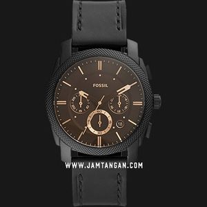 Fossil Machine FS5586 Chronograph Men Black Dial Black Leather