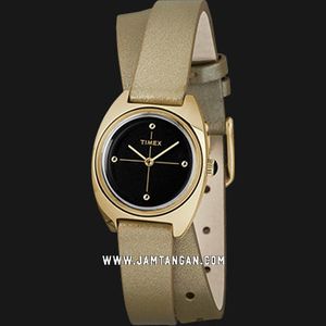 Orologio Timex Casual TW2R69800 Da Donna, Quadrante Nero E Cinturino In Pelle Dorato, 25 Mm, Impermeabile 3 ATM