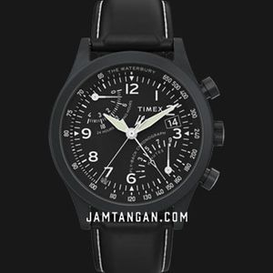 Timex Waterbury TW2W48000 Traditional Fly Back Chronograph Black Dial Black  Leather Strap