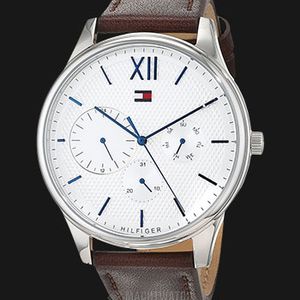 Tommy Hilfiger 1791418 Damon Men Silver Dial Brown Leather Strap