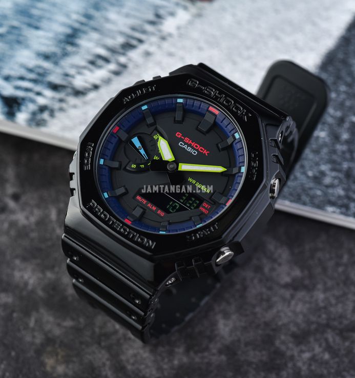 Casio G-Shock GA-2100RGB-1ADR Virtual Rainbow Digital Analog Dial Black ...