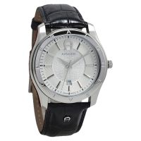 Aigner Lazio II A32189A Men Silver Pattern Dial Black Leather Strap
