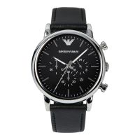 Emporio Armani Chronograph AR1828 Men Black Dial Black Leather Strap ...