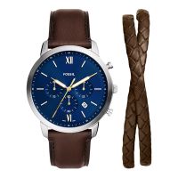 Fossil Neutra FS6018SET Chronograph Blue Dial Brown Leather Strap ...