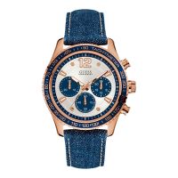 Guess W0970G3 Men Chronograph Dual Tone Dial Blue Leather Strap