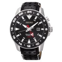 Seiko Sportura Kinetic GMT SUN015 SUN015P2 Black Leather Strap 