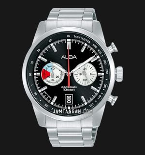 Alba Signa A4B001X1 Chronograph Men Panda Black White Dial Stainless Steel Strap