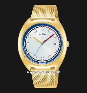 Alba Active AG8K44X1 Ladies Silver White Dial Gold Mesh Strap
