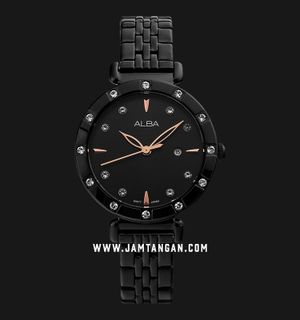 Alba Fashion AH7AA1X1 Ladies Black Dial Black Stainless Steel Strap