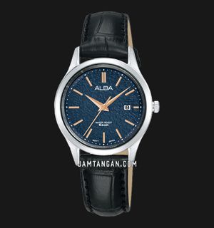 Alba Prestige AH7BS9X1 Ladies Blue Patterned Dial Black Leather Strap