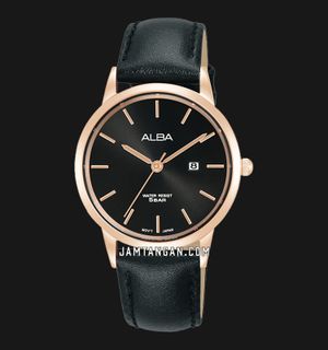 Alba Fashion AH7BV4X1 Ladies Black Dial Black Leather Strap
