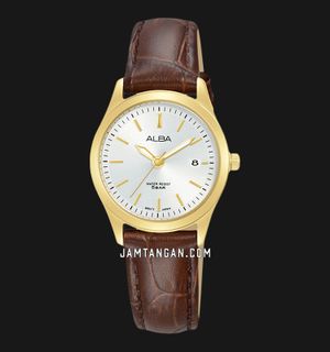 Alba Prestige AH7CG4X1 Ladies Silver White Dial Brown Leather Strap