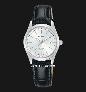 Alba Prestige AH7CG7X1 Ladies Silver White Dial Black Leather Strap