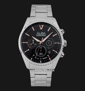 Alba Signa AT3H81X1 Chronograph Men Black Patterned Dial Stainless Steel Strap