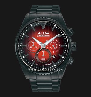 Alba Signa AT3H91X1 Chronograph Men Red Patterned Dial Black Stainless Steel Strap