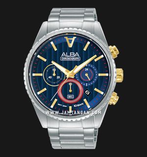 Alba Signa AT3H97X1 Chronograph Men Blue Patterned Dial Stainless Steel Strap