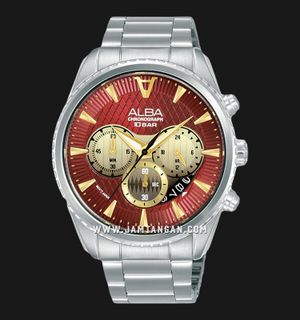 Alba Signa AT3J11X1 Chronograph Men Maroon Light Gold Gradation Patterned Dial Stainless Steel Strap
