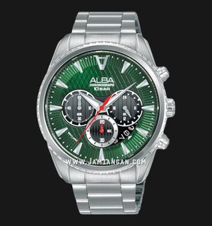 Alba Signa AT3J13X1 Chronograph Men Green Dark Grey Gradation Patterned Dial Stainless Steel Strap