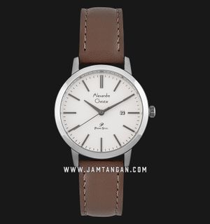 Alexandre Christie Primo Steel AC 1007 LD LSSSL Ladies Silver Dial Dark Brown Leather Strap
