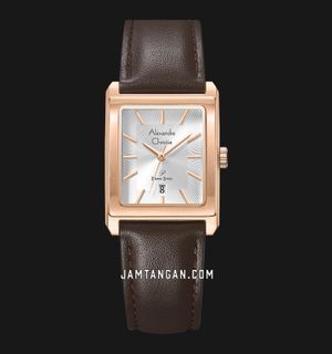 Alexandre Christie Primo Steel AC 1039 LD LRGSL Tank Ladies Silver Dial Brown Leather Strap