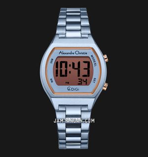Alexandre Christie Digi AC 9384 LH BIULB Ladies Digital Dial Light Blue Stainless Steel Strap